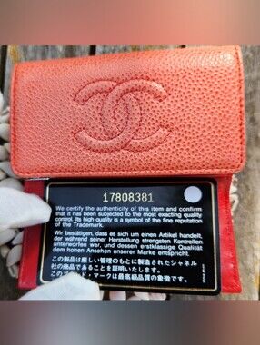 CHANEL Pink/Coral Caviar 6-Ring Key Case Holder With Black Card